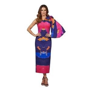 Chiara Boni La Petite Robe Italian Dress Abstract Print One Shoulder 42 US 6 New